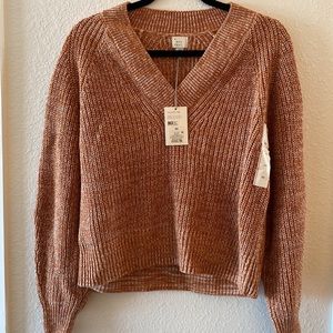 A New Day Knit V-Neck Sweater -Heathered Rust